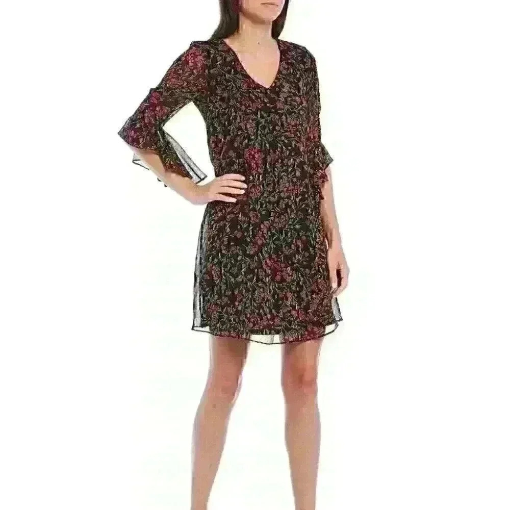 NWT $99 Calvin Klein Womens 2 Ruffle Sleeve Dress